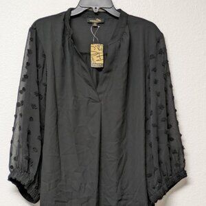 Suzanne Betro Black Contrast SLV Notch Neck Tunic Long Sleeves Top - Size 2X
